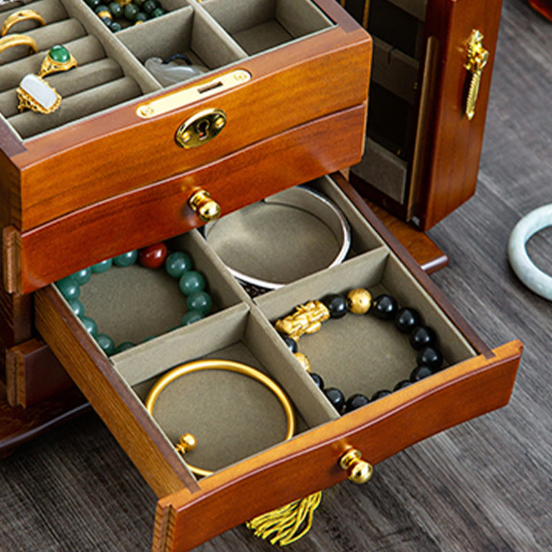 Large Vintage Wooden Jewelry Box with Mirror | Healing Sounds