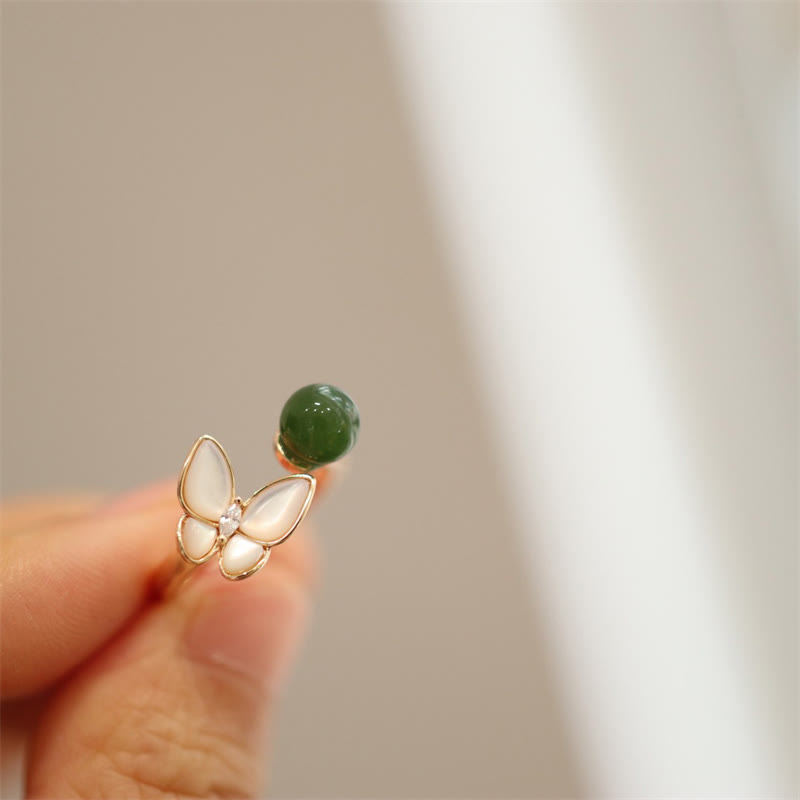 Cyan Jade Butterfly Healing Necklace Ring Earrings Set