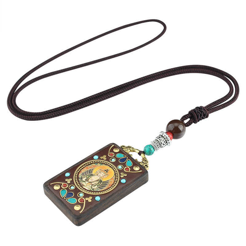 Ebony Wood Necklace Pendant with Five Gods of Wealth | Peace