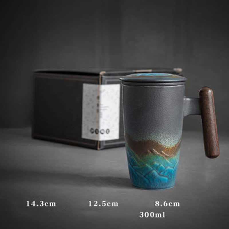 Blue Vintage Mountain Sea Ceramic Teacup 300ml