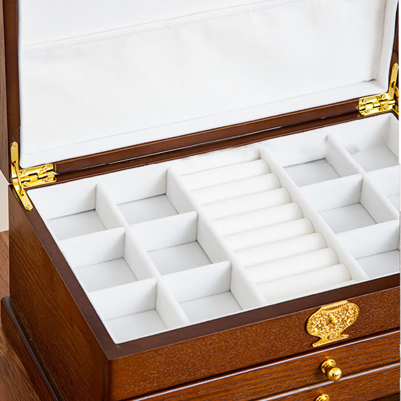 Three-Layer Wooden Jewelry Box for Zen Decor Storage