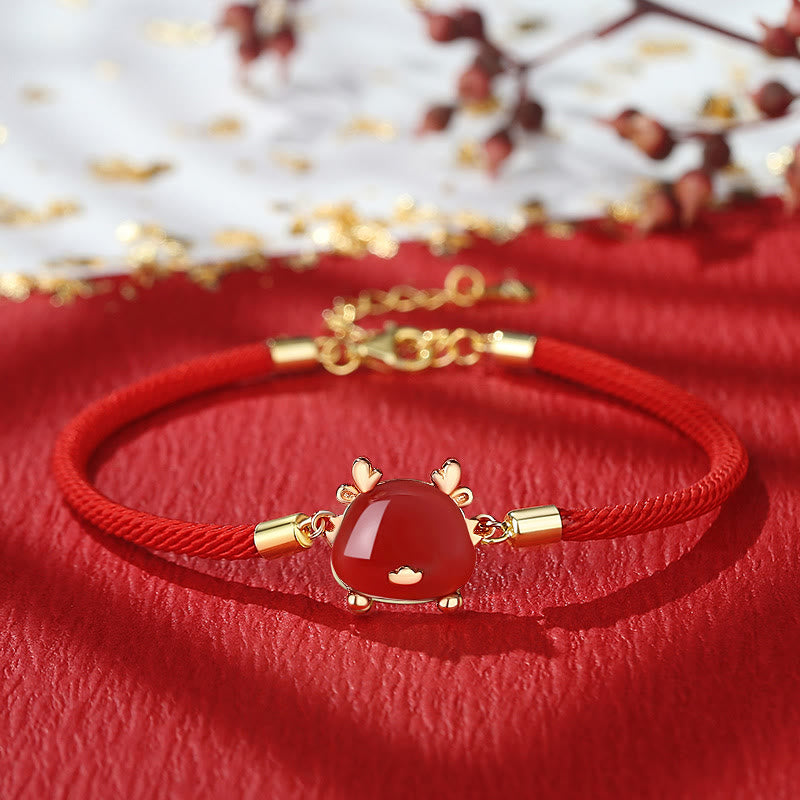 Sterling Silver Dragon Jewelry with Hetian Jade & Red Agate