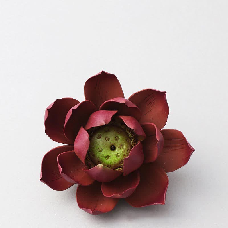 Tibetan Lotus Incense Burner in Purple Clay for Peace & Calm