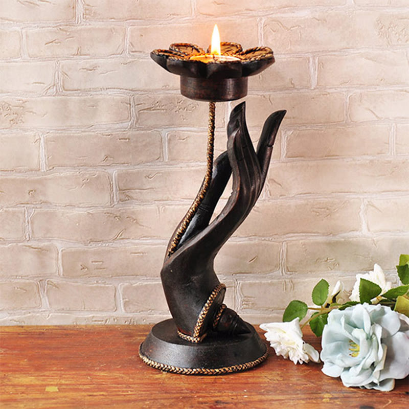 Wooden Hand Pattern Candle Holder | Spiritual Home Accent