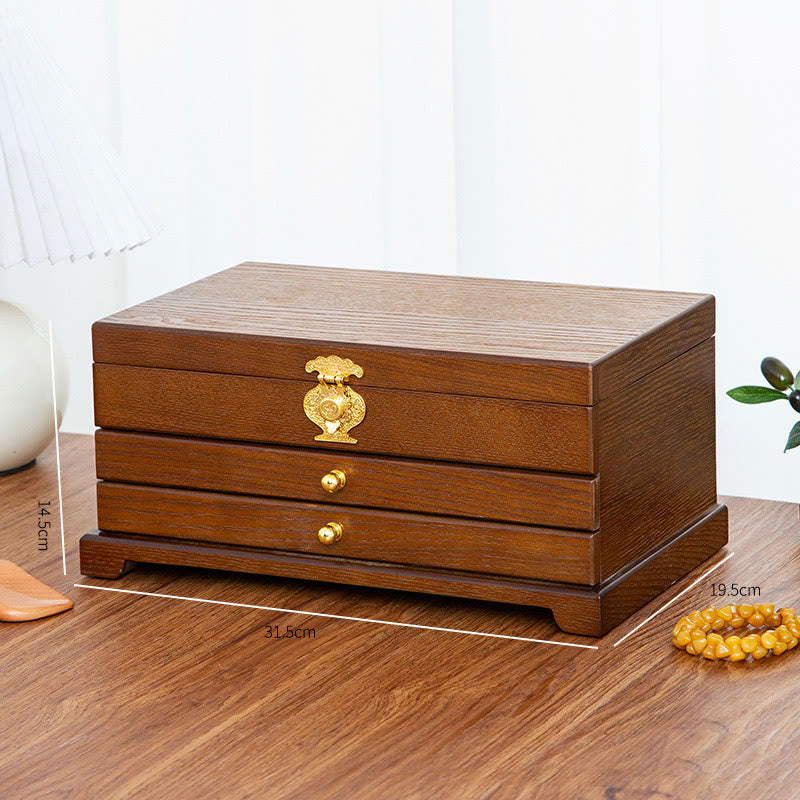Three-Layer Wooden Jewelry Box for Zen Decor Storage