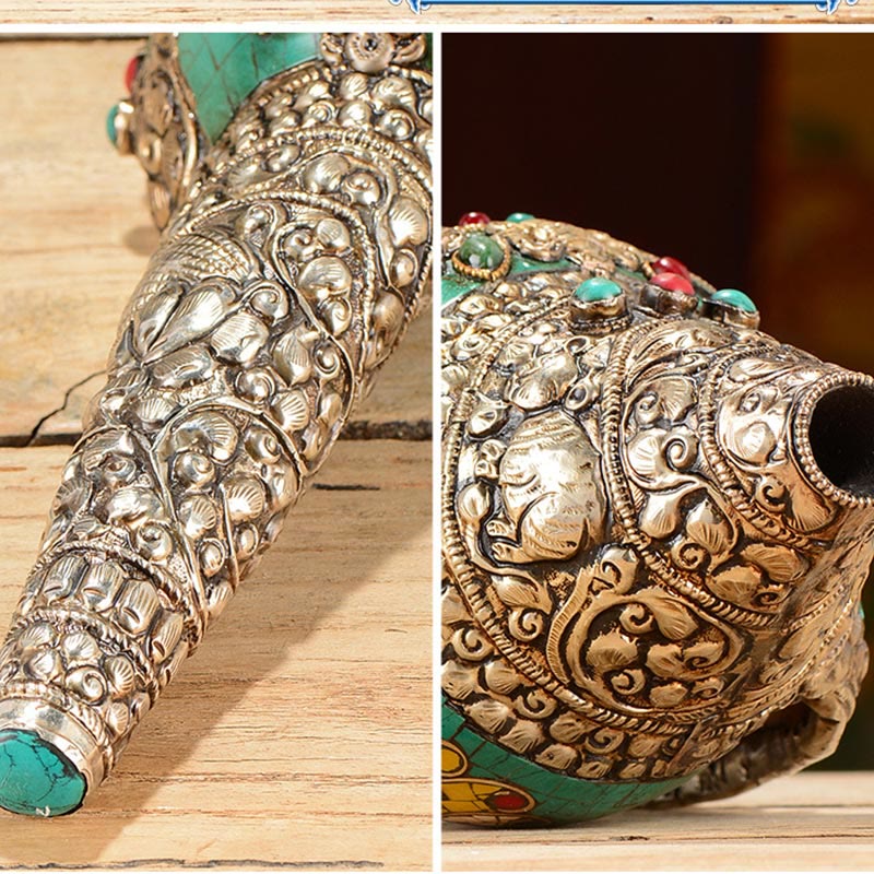 Tibetan Handmade Double Dorje Shankha Conch Decor 31x12cm