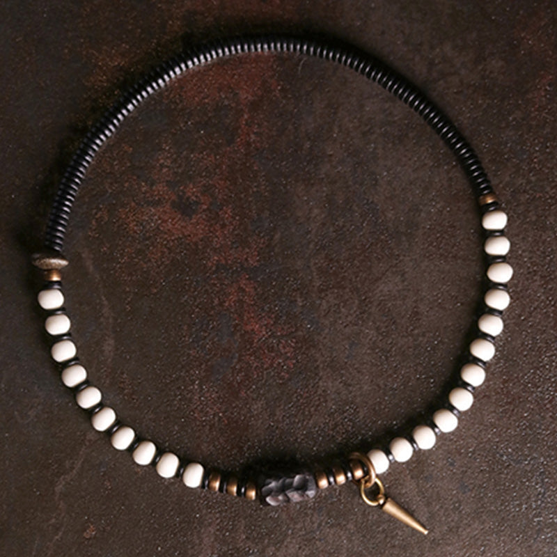 Yak Bone Ebony Wood Copper Strength Spiritual Bracelet - Unisex