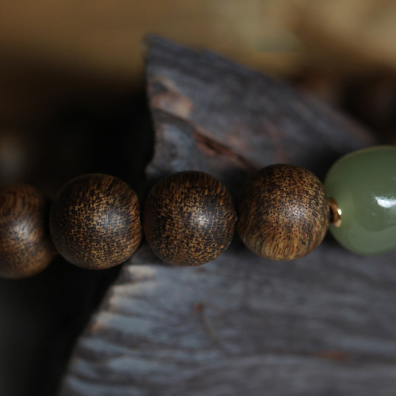 Vietnam Huang Qinan Agarwood & Hetian Jade Peace Bracelet