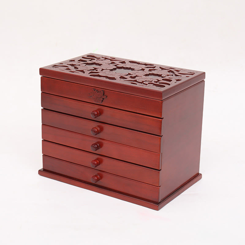 Spacious Six-Layer Vintage Flower Wooden Jewelry Box