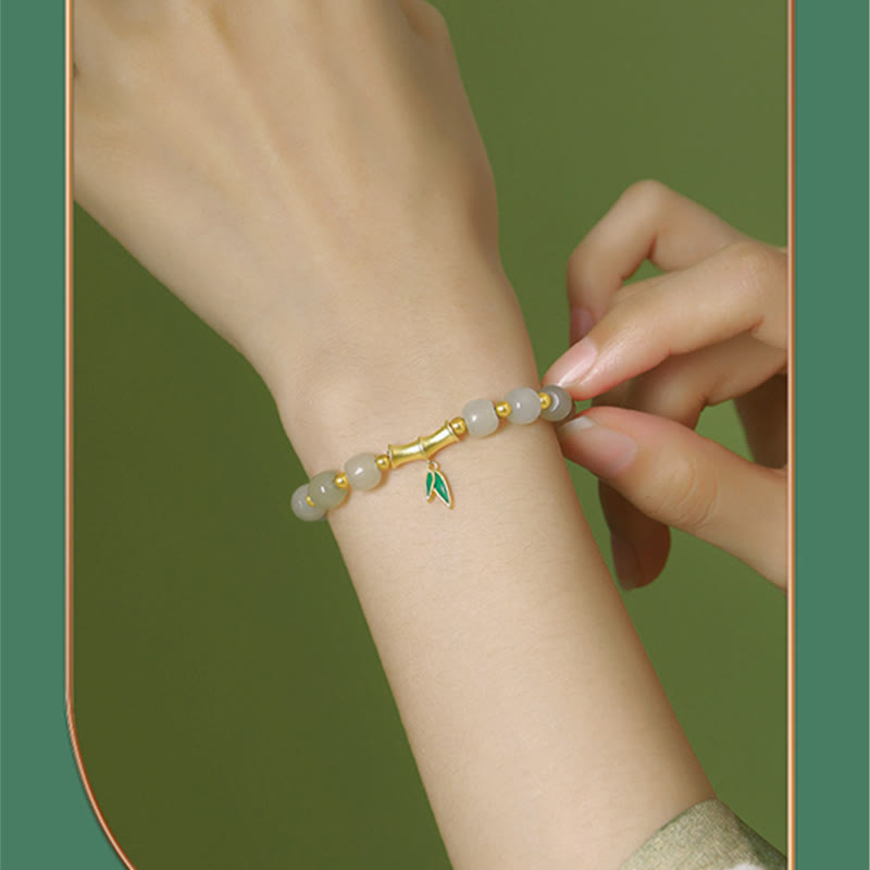 Sterling Silver White Jade Protection Bracelet 6*7mm