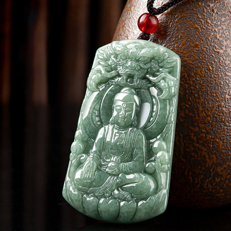 Tathagata Jade Amulet Necklace with Dragon & Buddha Symbol