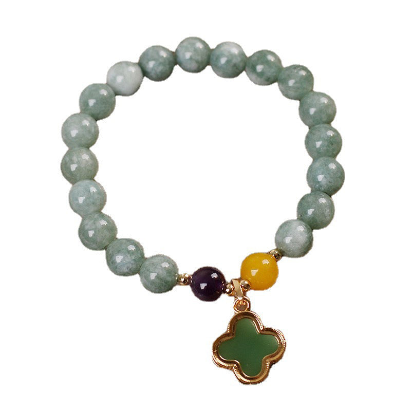 Adjustable Jade Four Leaf Clover Luck Bracelet for Prosperity