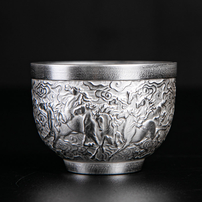 Ceramic Tea Cup with Dragon Phoenix & Fu Character Art - Zen Decor