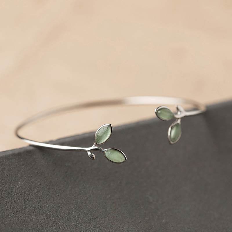 Copper Cat Eye Leaf Pattern Support Cuff Bracelet
