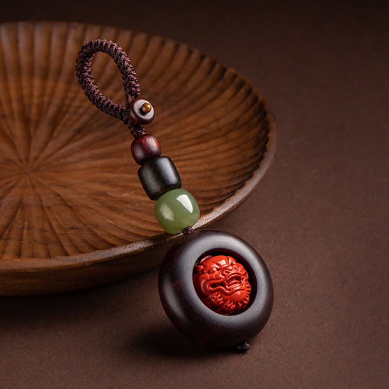 Small Leaf Red Sandalwood Om Mani Padme Hum Protection Key Chain