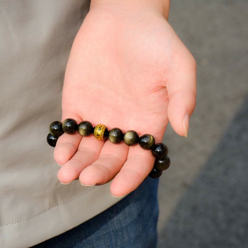 Gold Sheen Obsidian Chinese Zodiac Protection Bracelet 12mm