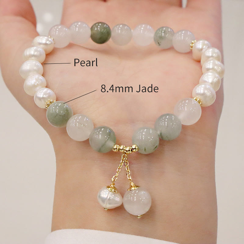 8.4mm Pearl Jade Healing Bracelet for Sincerity & Wellbeing