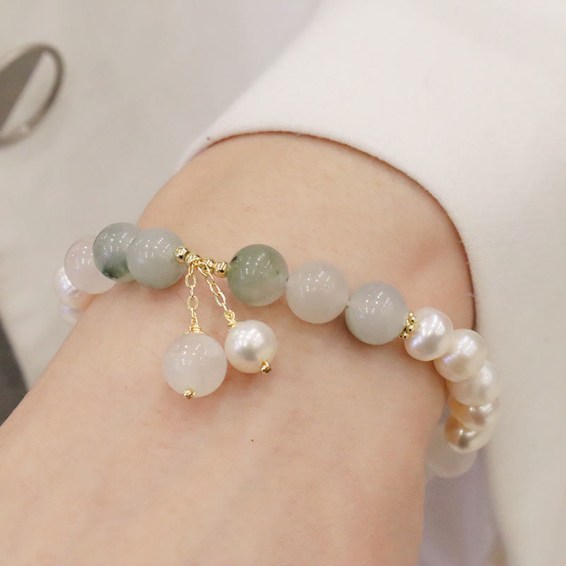 8.4mm Pearl Jade Healing Bracelet for Sincerity & Wellbeing