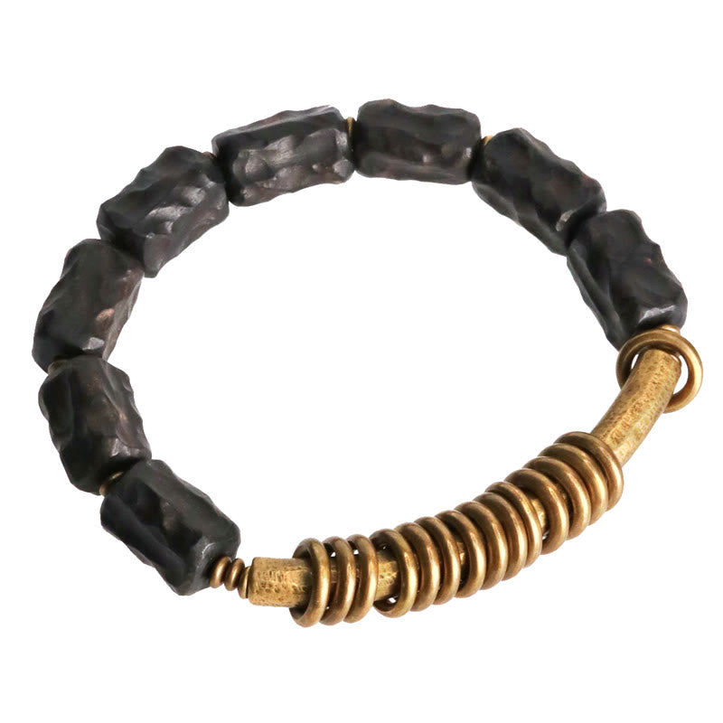 8.5mm Ebony Wood Peace Bracelet with Copper Rings 14-17.5cm