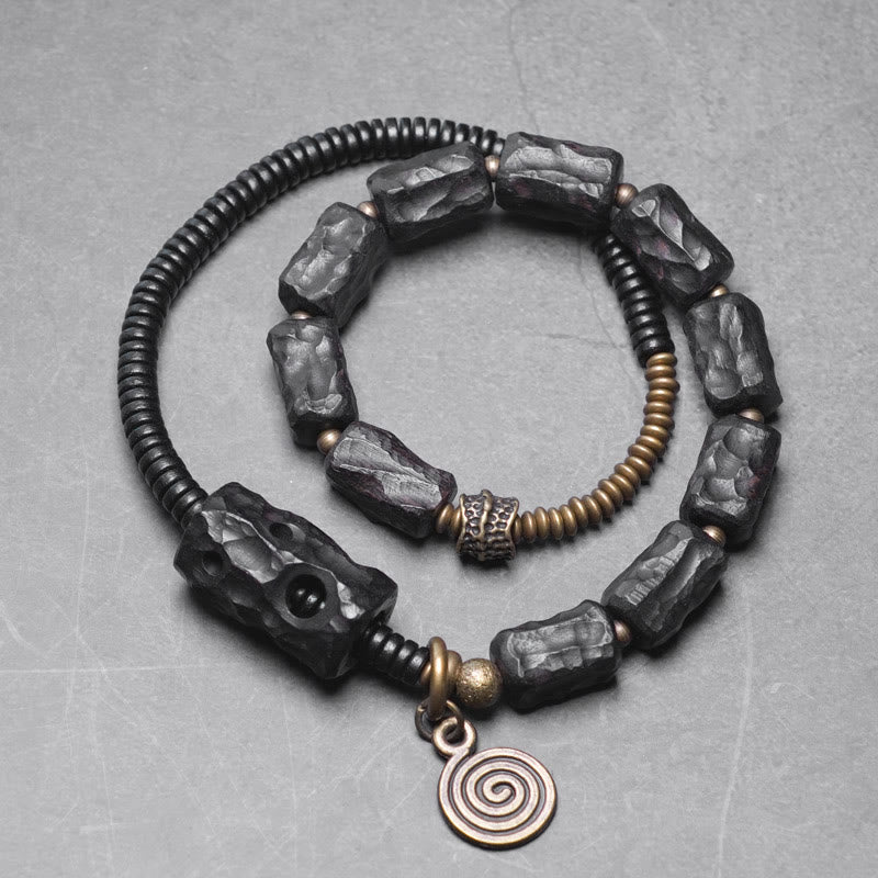8.5mm Ebony Wood Red Agate Peace Double Wrap Bracelet