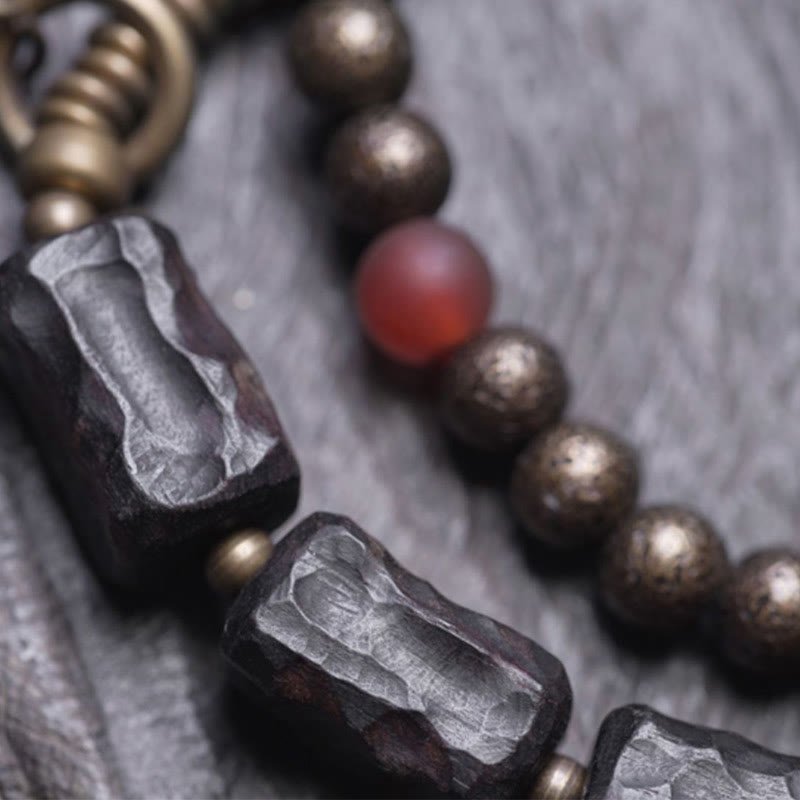8.5mm Ebony Wood Red Agate Peace Double Wrap Bracelet