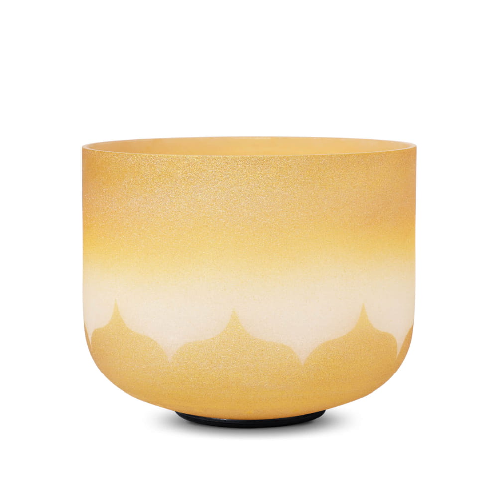 Frosted 8 inch Golden Lotus Design Crystal Singing Bowl with golden-orange gradient