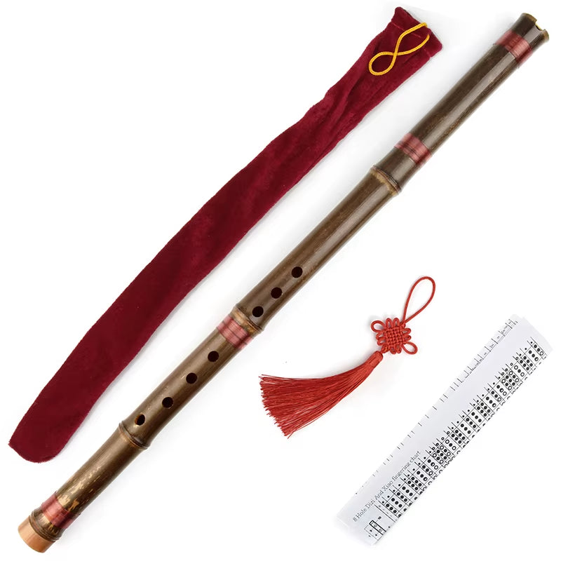 G Key Woodwind Vertical Xiao Chinese Bamboo Musical Instrument, Red Line Flute for Beginner