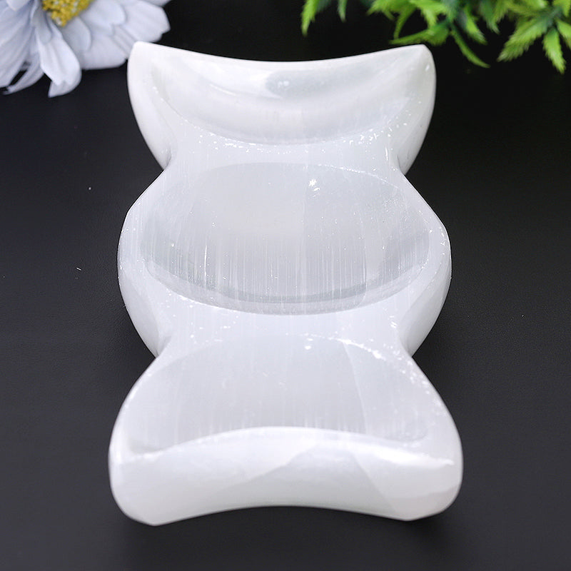 8" Polished Selenite Triple Bowl Décor for Meditation