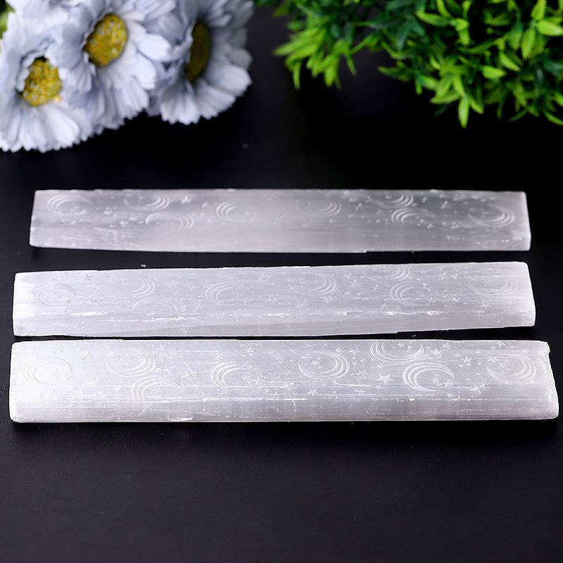8" Selenite Crystal Wand with Moon Engraving