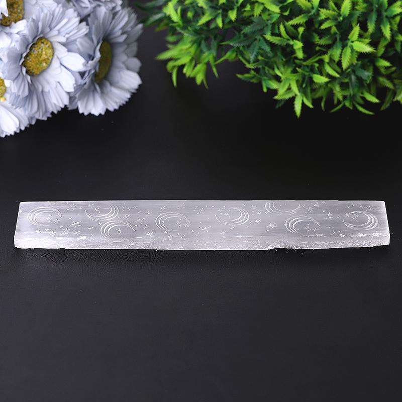 8" Selenite Crystal Wand with Moon Engraving