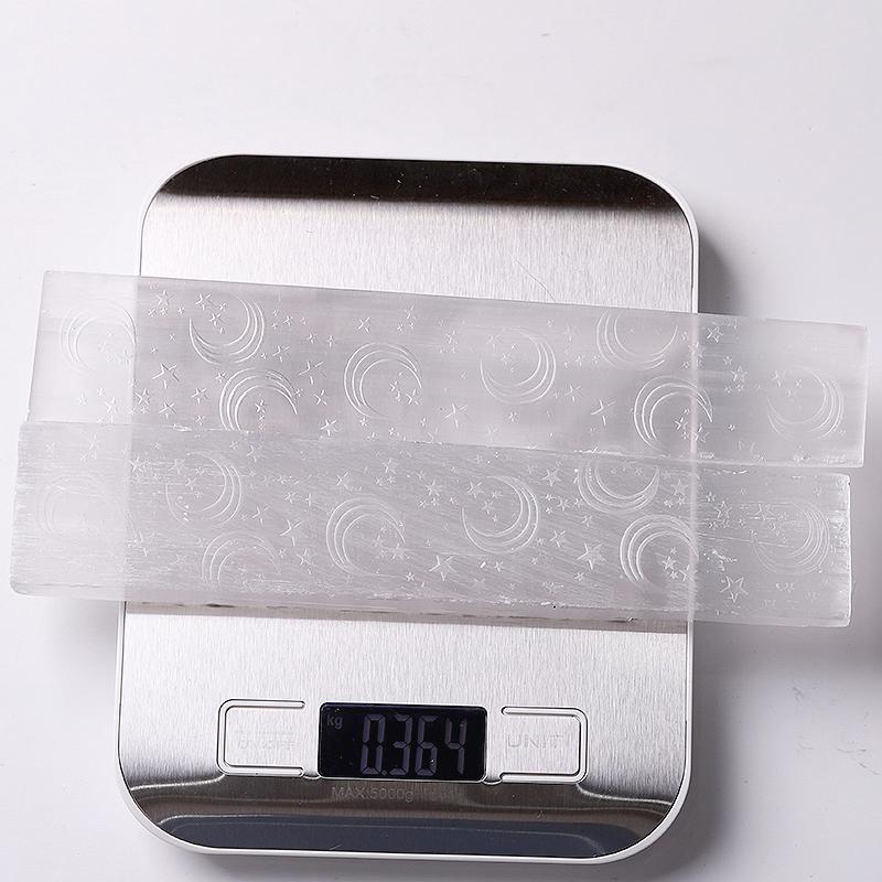 8" Selenite Crystal Wand with Moon Engraving