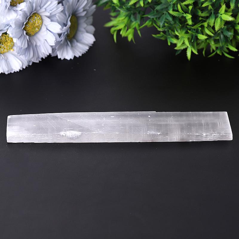 8" Selenite Crystal Wand with Moon Engraving