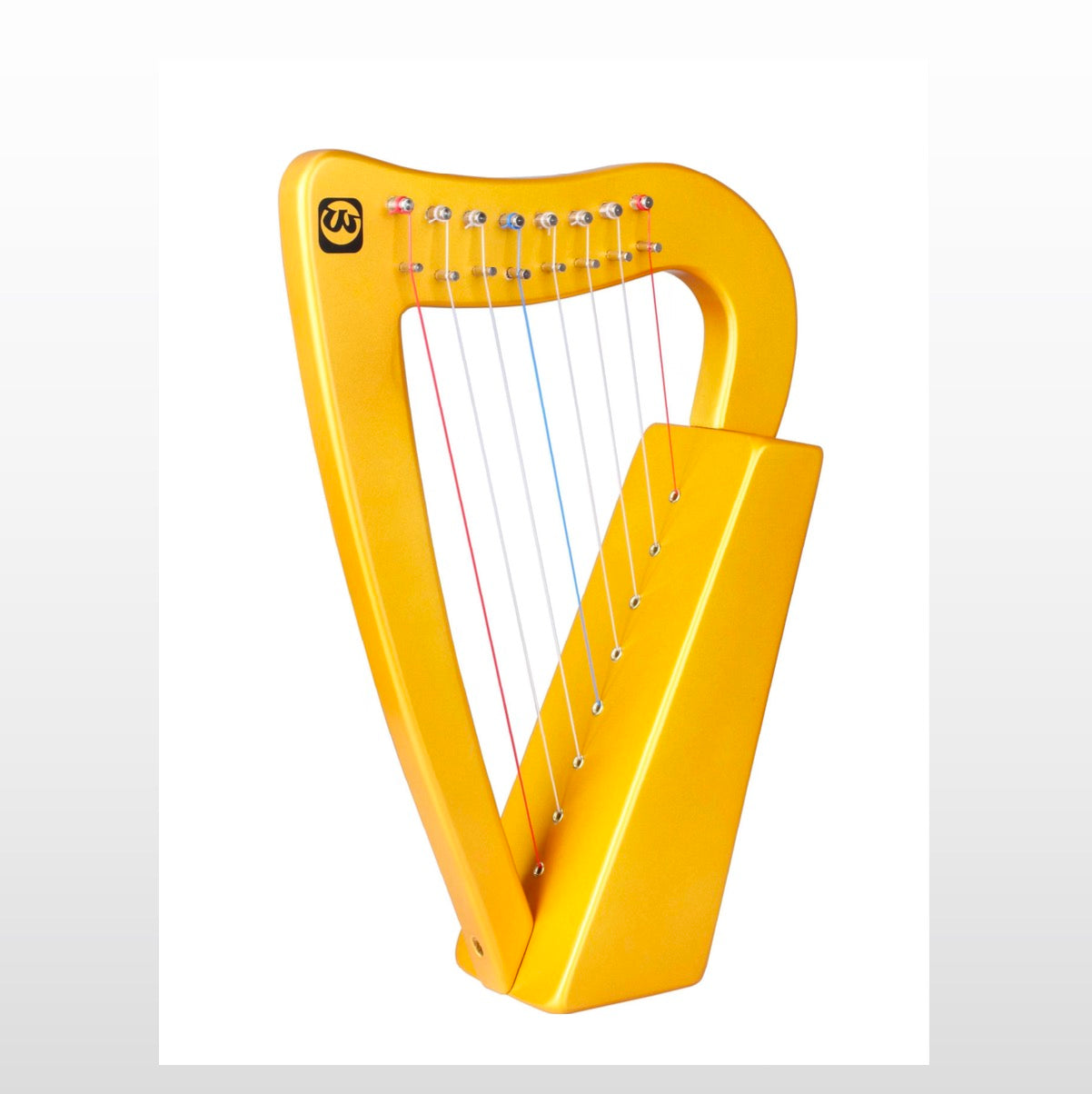 Yellow Celtic-style 8-String Mini Lyre Harp Instrument with Bag and white strings