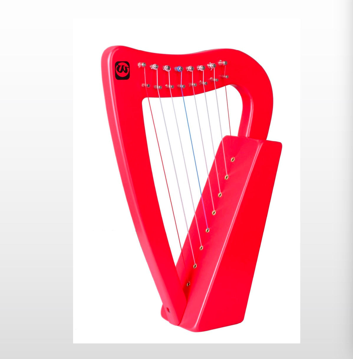 Red plastic 8-String Mini Lyre Harp Instrument with metal strings and carrying bag