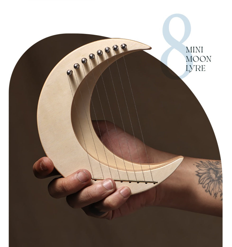 8-String Mini Lyre Harp Instrument - Crescent Design