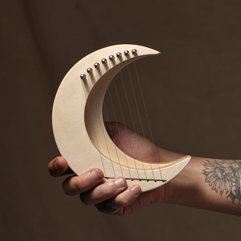 8-String Mini Lyre Harp Instrument - Crescent Design