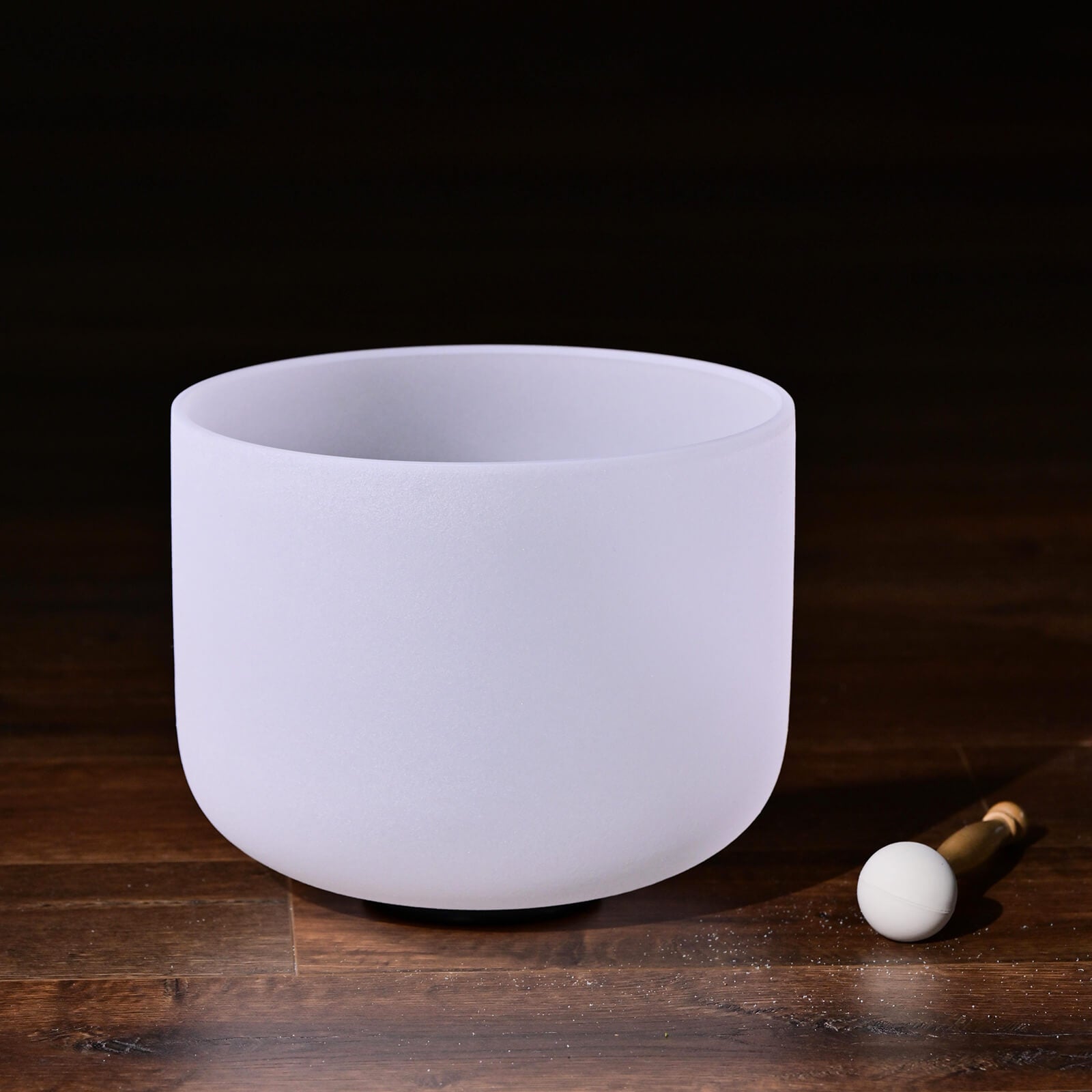 White frosted 8 inch Quartz Crystal Singing Bowl with mallet for meditation and healing