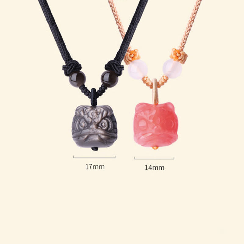 Silver Sheen Obsidian Red Agate Protection Necklace Pendant