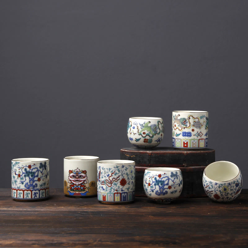 Vintage Ceramic Teacup with Plum Blossom Pine Bamboo Motifs