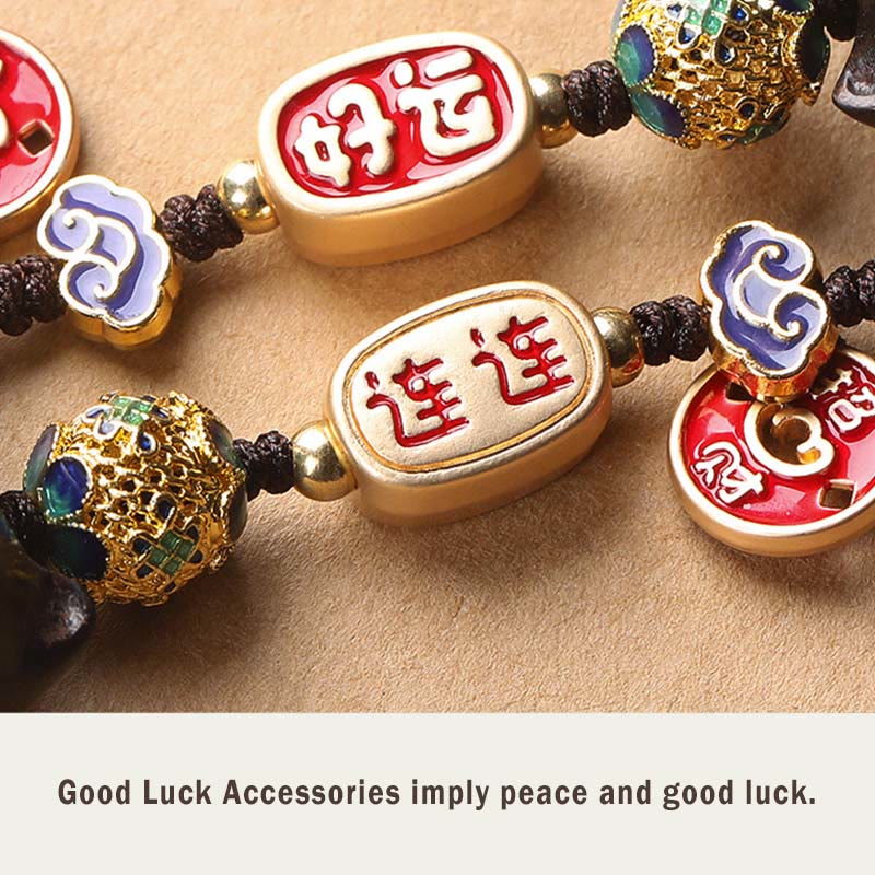 Ebony Wood Lucky Cat Key Chain with Auspicious Cloud Charm