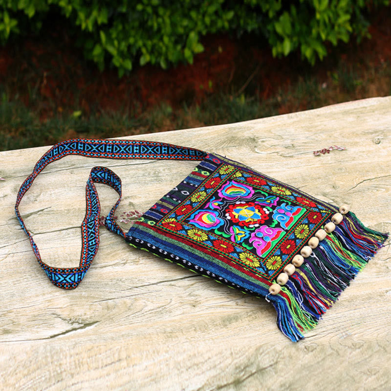 Canvas Camellia Crossbody Bag | Handmade Embroidered Shoulder Bag