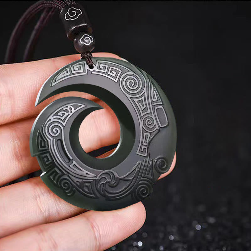 Hetian Cyan Jade Necklace | One's Luck Improves Peace Buckle