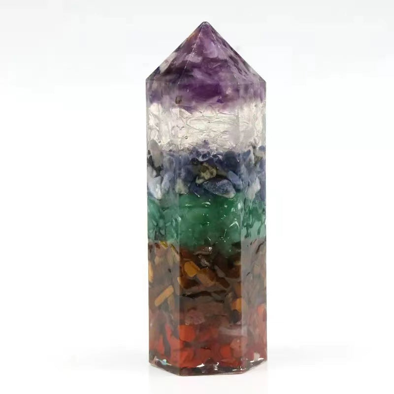 80mm Resin Chakra Point with Multicolor Healing Crystals