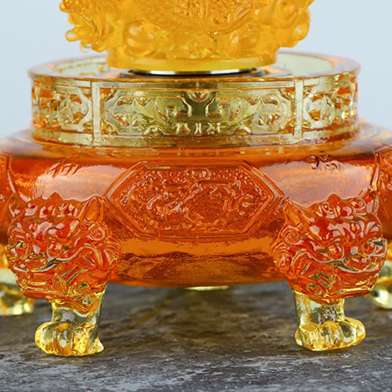 Handmade Liuli Crystal Feng Shui Dragon Decor 13.5cm
