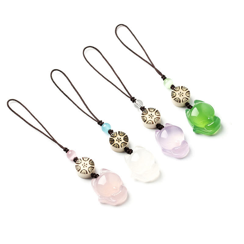Natural Chalcedony Fox Harmony Zen Decor Hanging