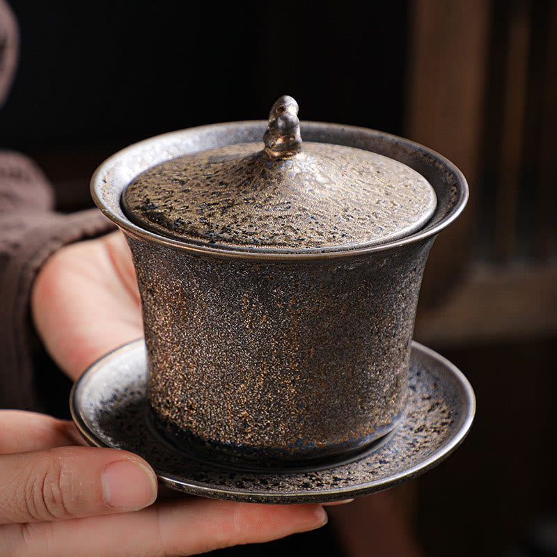 Rust Glaze Ceramic Gaiwan Tea Cup 230ml for Mindful Rituals