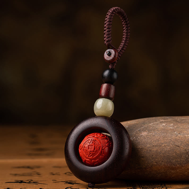 Small Leaf Red Sandalwood Om Mani Padme Hum Protection Key Chain
