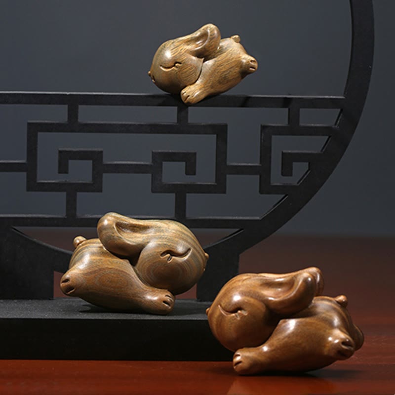 Small Green Sandalwood Rabbit Decoration for Peaceful Home