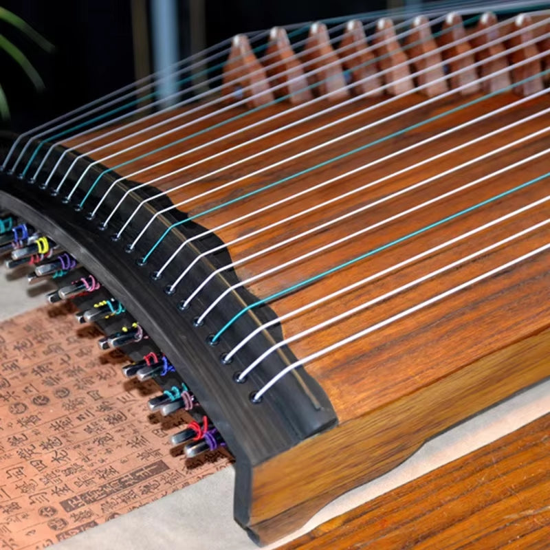 Traditional Chinese Guzheng with metal strings and colorful tuning pins, 82 cm length