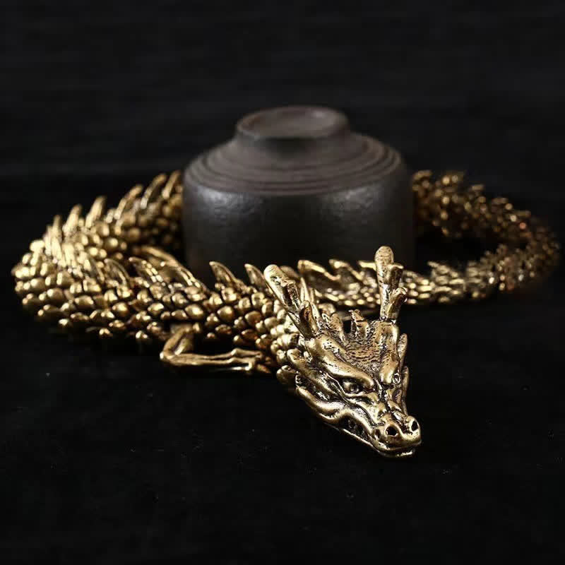 Brass Copper Dragon Statue, Symbol of Luck & Protection